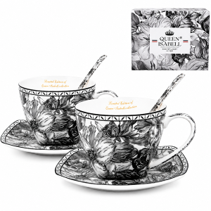 2 PROM.KPL.DWÓCH FILIŻANEK Z PODSTAWKAMI I ŁYŻECZKAMI BOX-18