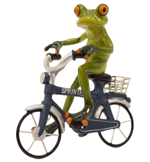 figurka żaba na rowerze